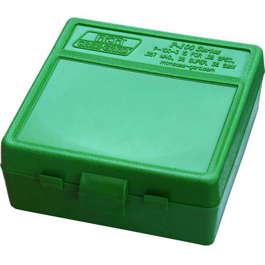 MTM 100 Round 38/357 Green Pistol Ammo Box, P100310