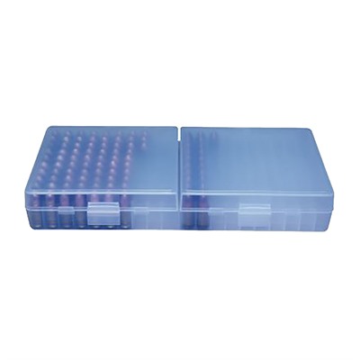 MTM Flip Top Ammo Box 380 ACP  9mm Luger 200-Round Plastic Clear Blue