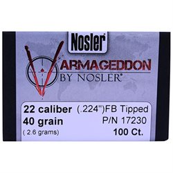 Nosler 17230 Varmageddon 22 Caliber .224 40 GR Flat Base Tipped FBT 100 Box