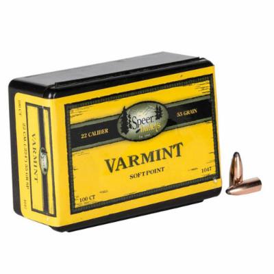 Speer Varmint .224 Rifle Bullet, 40 Grain, Jacketed Soft Point, 100 Bullets, 1017
