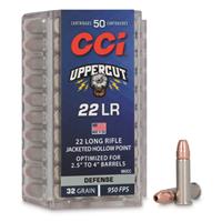 CCI Ammunition Uppercut .22 Long Rifle 32 Grain Jacketed Hollow Point JHP Nickel Plated Rimfire Ammo, 50 Rounds, 960CC