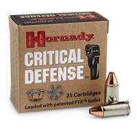 Hornady Critical Defense 9 Mm Luger 100 Grain Flex Tip Expanding Brass Cased Centerfire Pistol Ammo, 25 Rounds, 90240