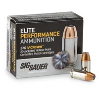 SIG SAUER Elite V-Crown .380 ACP 90 Grain Jacketed Hollow Point Brass Cased Centerfire Pistol Ammo, 20 Rounds, E380A1-20