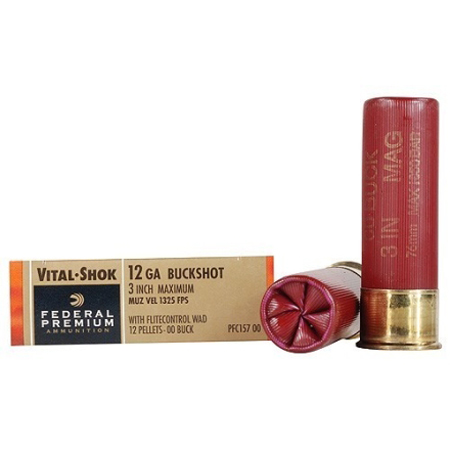 [PFC15700] Federal Premium Vital Shok 12 Gauge 12 Pellets Buckshot with Flitecontrol Wad Centerfire Shotgun Ammo, 00 Buck Shot, 5 Rounds, PFC157 00